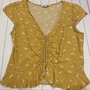 Floral Ruched V Neck Ruffle Crop Top